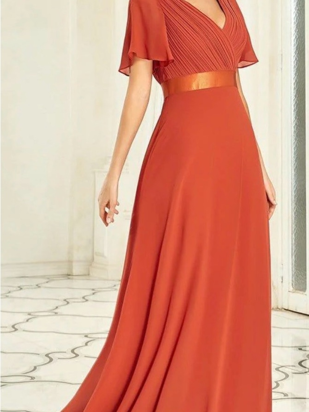 Ever Pretty Rust Orange V-Neck Maxi Dress